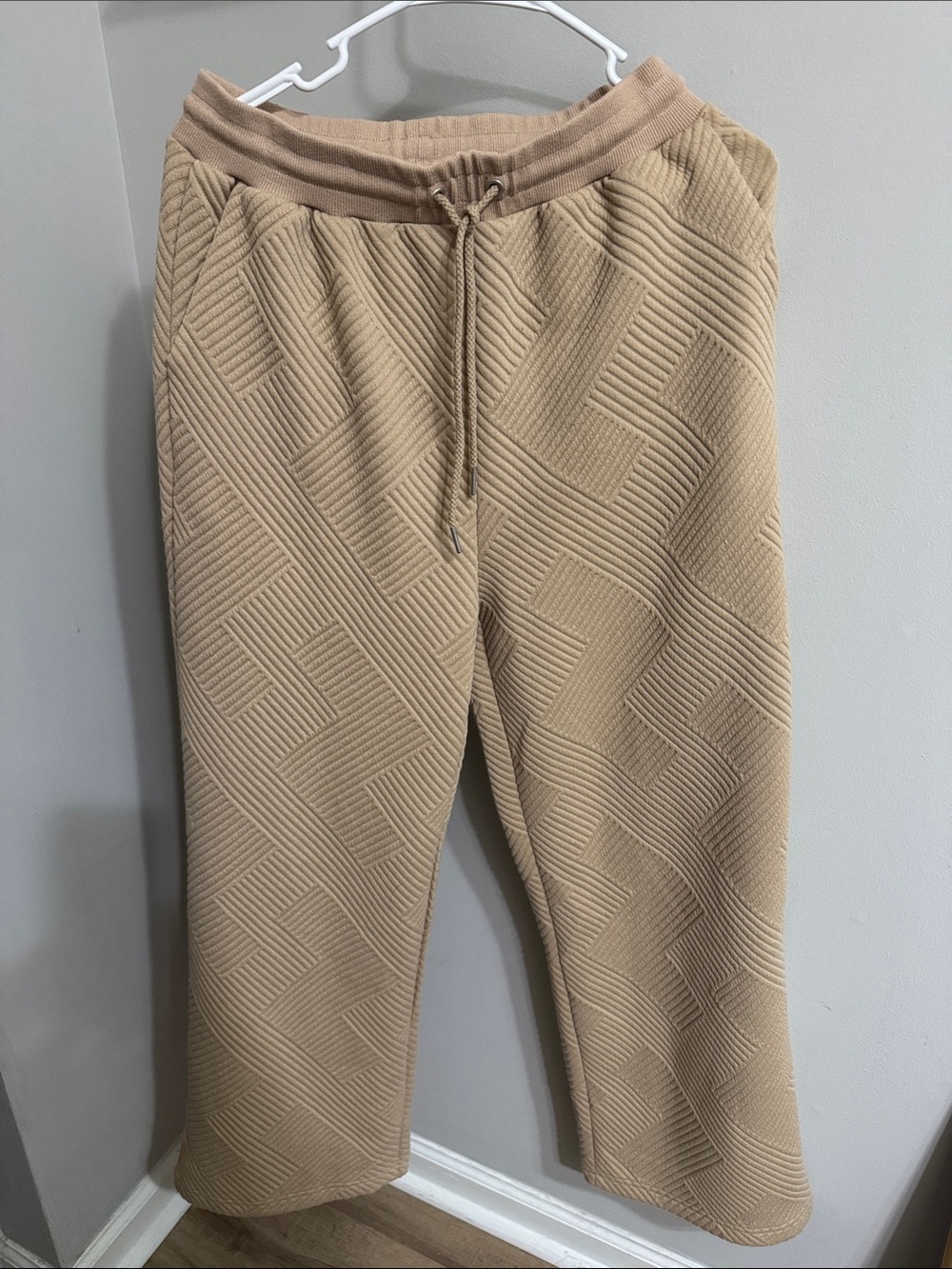 Woven-Texture Drawstring fall /winter set in Tan